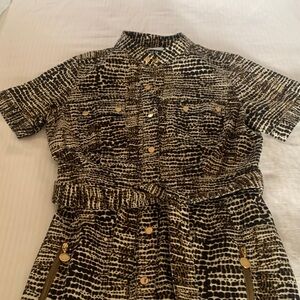 Calvin Klein Black and Tan Patterned dress with tie waist.